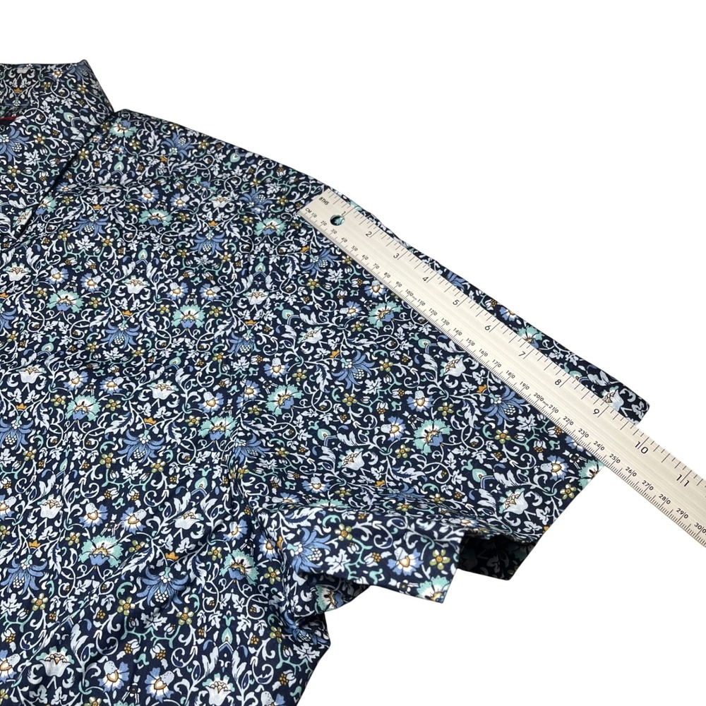 UNTUCKit Alverdi Button Down Shirt Mens XXL Blue Floral Damask Short Sleeve - Picture 5 of 9